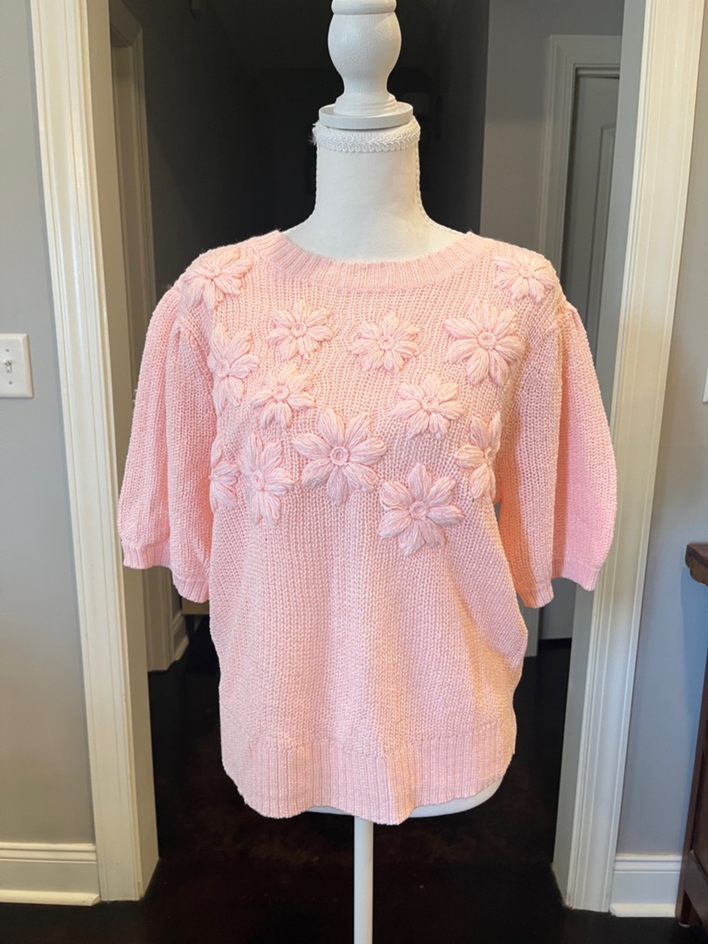 Soft Peach Floral Knit Sweater